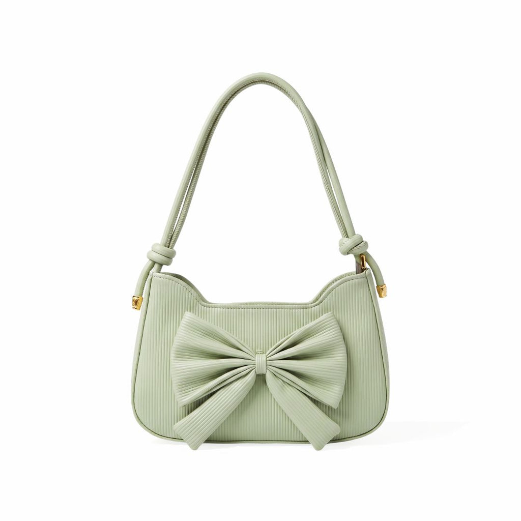 Leather Coquette Pistache Bow Shoulder Bag