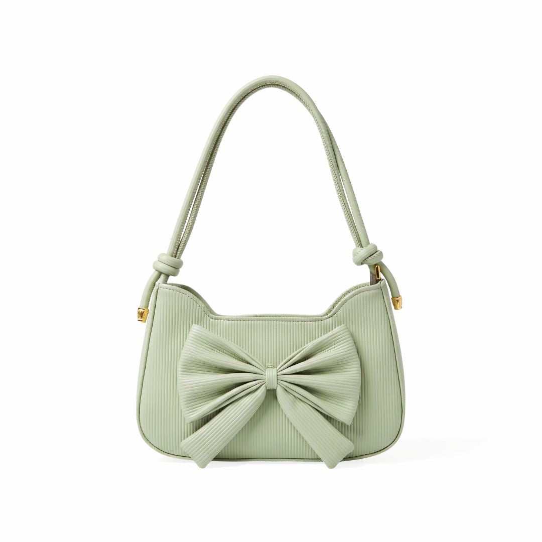 Leather Coquette Pistache Bow Shoulder Bag