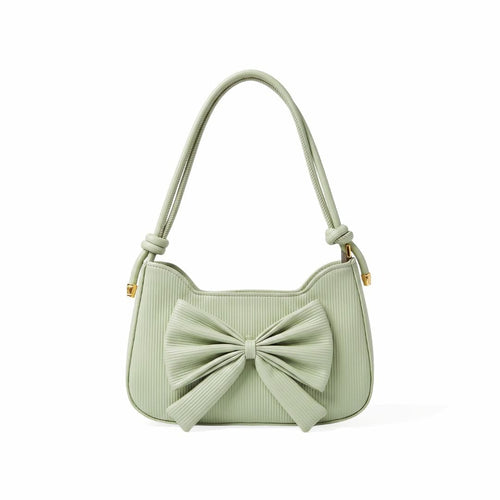 Leather Coquette Pistache Bow Shoulder Bag — Mayabi Official, image 1