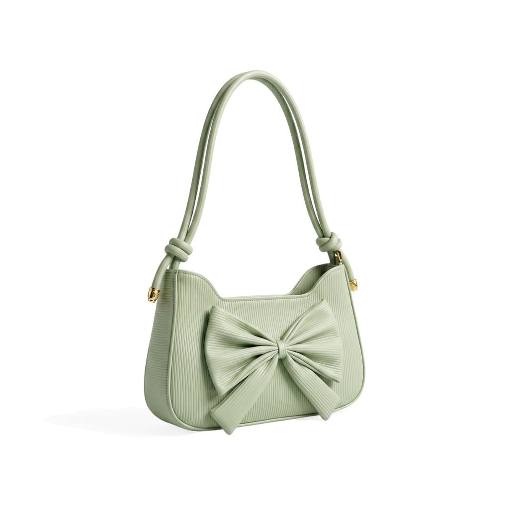 Leather Coquette Pistache Bow Shoulder Bag