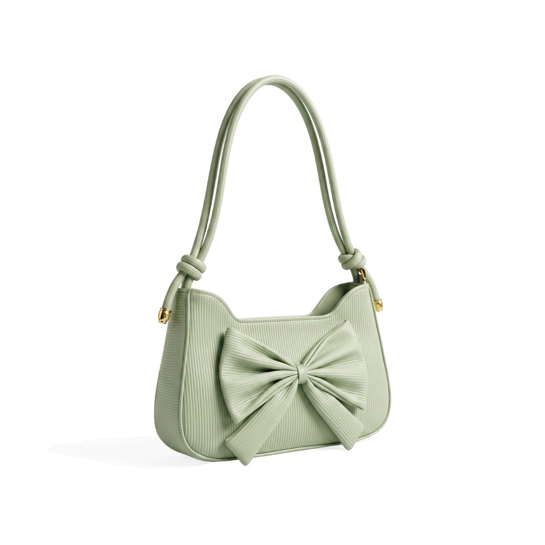 Leather Coquette Pistache Bow Shoulder Bag