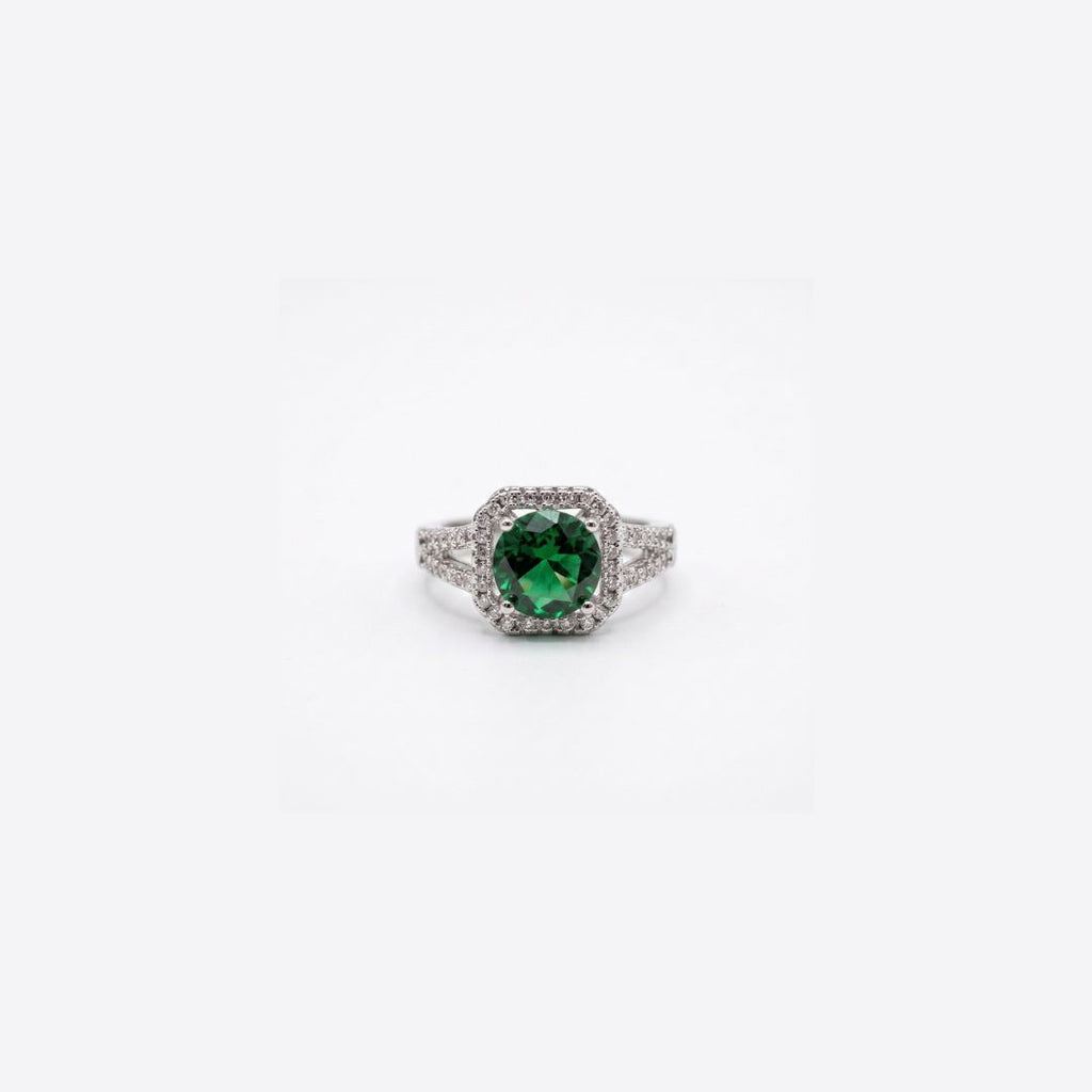 Royal Emerald Halo – 18K Silver Toned Ring