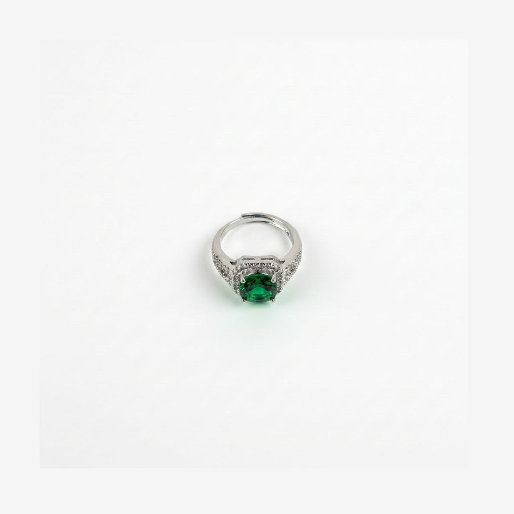 Royal Emerald Halo – 18K Silver Toned Ring