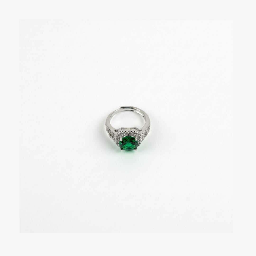 Royal Emerald Halo – 18K Silver Toned Ring