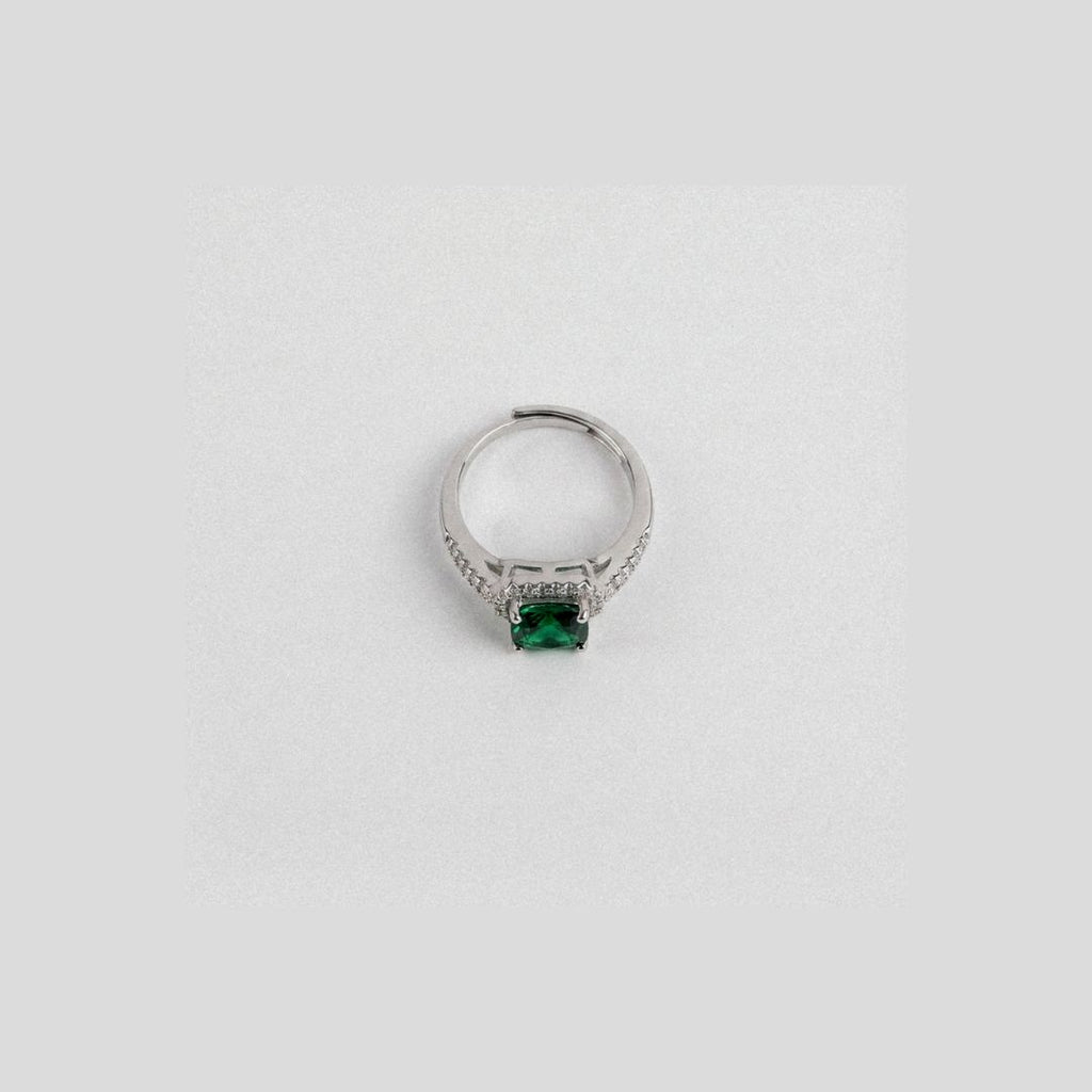 Royal Emerald Halo – 18K Silver Toned Ring