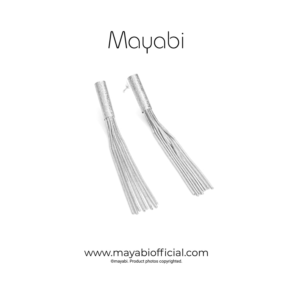 Mayabi Lunar Vell Tassel- L360 Silver Earring