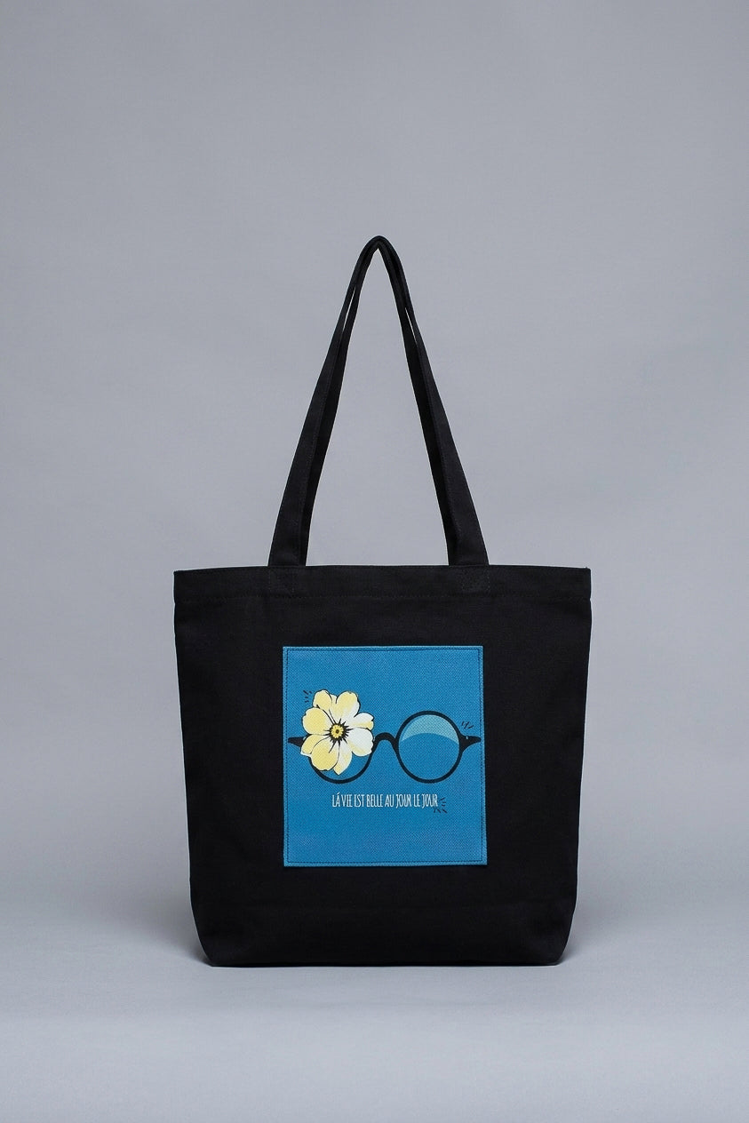 Mayabi Black Cotton Daisy Tote