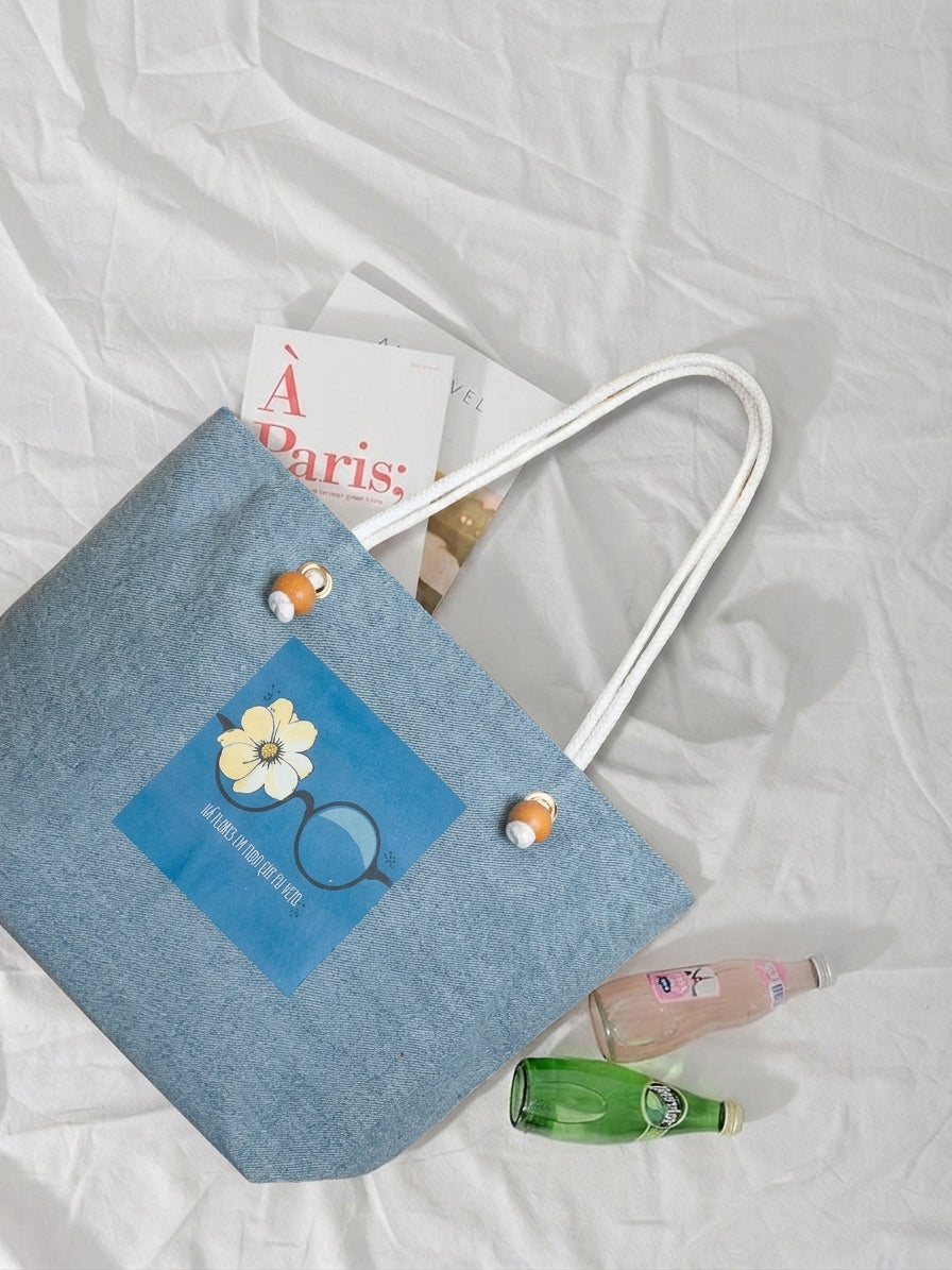 Mayabi Light Blue Denim Daisy Tote