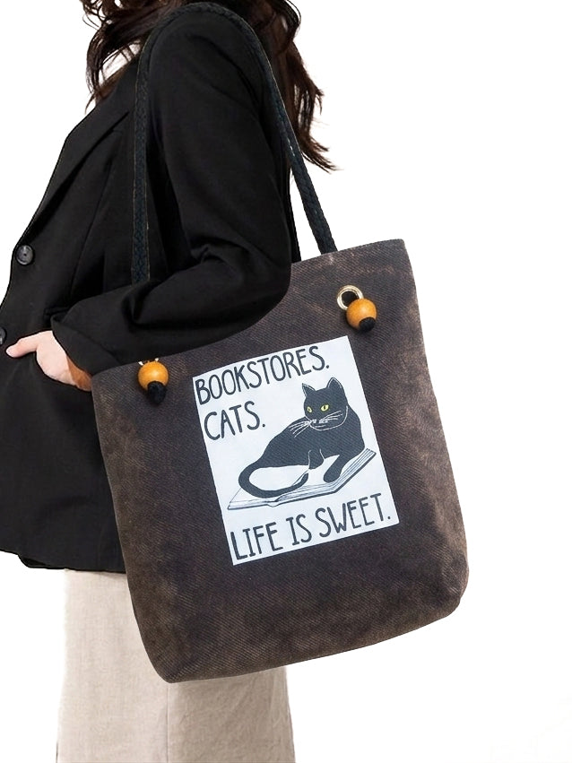 Mayabi Dark Wash Denim Cat Tote