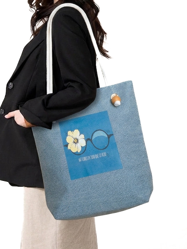 Mayabi Light Blue Denim Daisy Tote